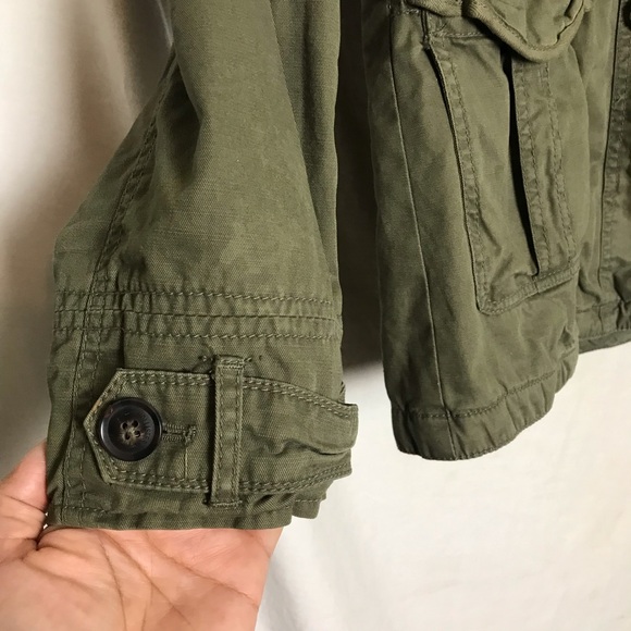 Hollister Army Green Removable Fur Trim Button Up Utility Jacket Coat Women Sz L - Picture 8 of 16